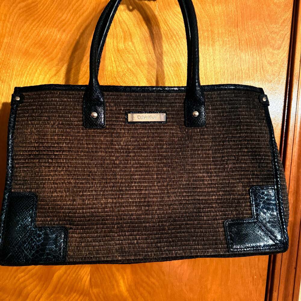 Calvin Klein Raffia Multicolor Tote Shoulder Bag